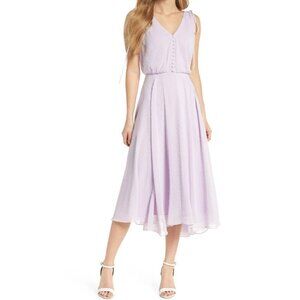Gal Meets Glam Women's Hillary Clip Dot Lilac Chiffon Midi Dress in size 8 NWT